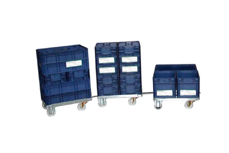 přepravní vozíky dolly s klt boxy spojené ojí